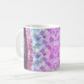 Chique zeemeermin roze zilveren faux glitter monog koffiemok (Voorkant links)