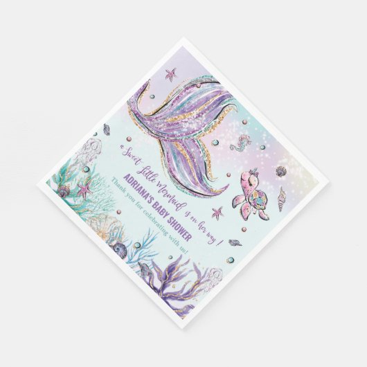 Chique zeemeermin staart onder het Zee Baby shower Servet (Hoek)