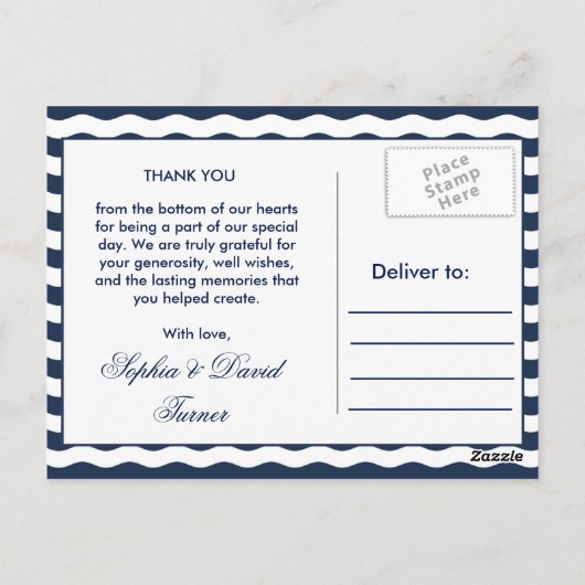 Chique Zeevaart Navy Golven Trouw Dank Je Briefkaart (Achterkant)