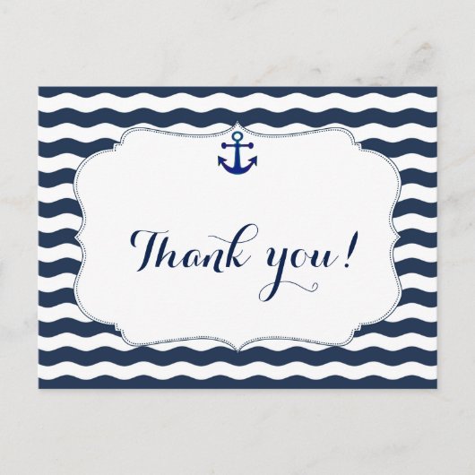 Chique Zeevaart Navy Golven Trouw Dank Je Briefkaart (Voorkant)