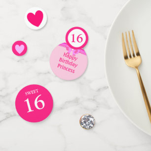 Chique zestiende verjaardag op wit en roze confetti