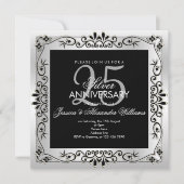 Chique zilver decoratief omlijst 25-jarig jubileum kaart (Voorkant)