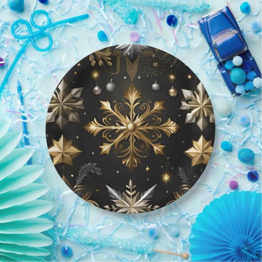 Chique zilver en goud sneeuwvlokken papieren bordje (Feest)