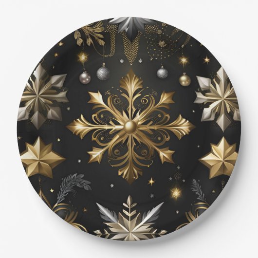 Chique zilver en goud sneeuwvlokken papieren bordje (Voorkant)