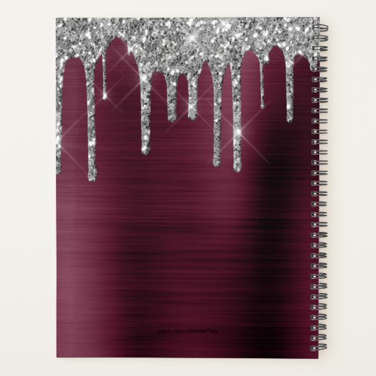 Chique Zilver Glitter Bourgogne Geborsteld Metaal Planner (Achterkant)