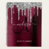 Chique Zilver Glitter Bourgogne Geborsteld Metaal Planner (Voorkant)