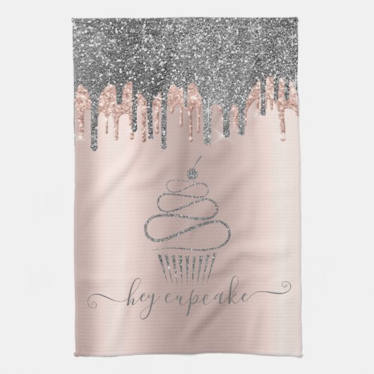 Chique Zilver Glitter Druppels Cupcake Roze Goud Theedoek (Verticaal)