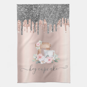 Chique Zilver Glitter Druppels Mixer Bloemen Rose Theedoek