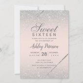 Chique zilver glitter script blush roze Sweet 16 Kaart (Voorkant)