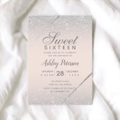 Chique zilver glitter script blush roze Sweet 16 Kaart