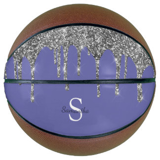 Chique Zilver Glitterdruppels Monogram Naam Basketbal