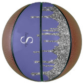 Chique Zilver Glitterdruppels Monogram Naam Basketbal (Verticaal)