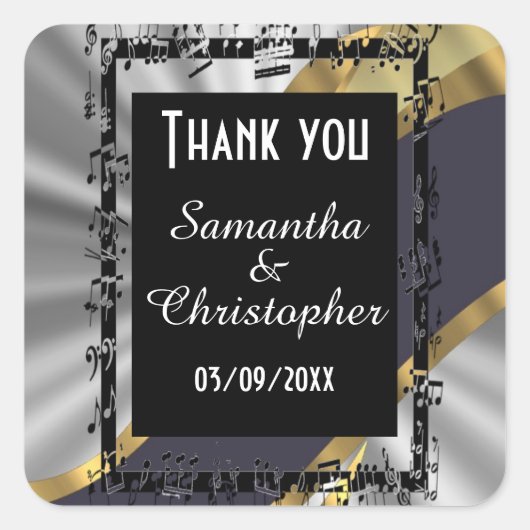 Chique zilver goud en zwart dank u vierkante sticker (Voorkant)