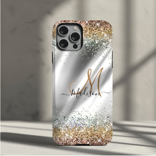 Chique zilver gouden nepschitterende monogram Case-Mate iPhone case