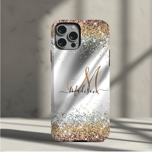 Chique zilver gouden nepschitterende monogram Case-Mate iPhone case