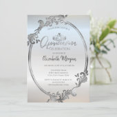Chique zilver Lijst Tiara Quinceañera Kaart (Staand voorkant)