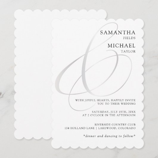 Chique zilveren ampersand minimalistische bruiloft kaart (Voorkant / Achterkant)