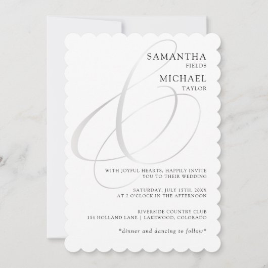 Chique zilveren ampersand minimalistische bruiloft kaart (Voorkant)