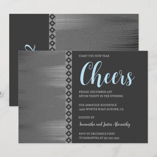 Chique zilveren Art Deco Nieuwjaar uitnodiging (Voorkant / Achterkant)
