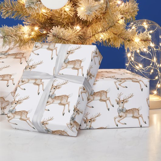 Chique Zilveren Boog Rendier Kerst Cadeaupapier (Feestdagen)