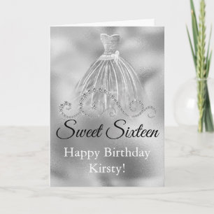 Chique Zilveren Folie Diamanten Sweet Sixteen Verj Kaart