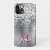 Chique zilveren folie faux glitter hot roze monogr Case-Mate iPhone case (Achterkant)