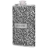 Chique zilveren folie luipaard print gepersonalise heupfles (Links)