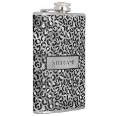 Chique zilveren folie luipaard print gepersonalise heupfles (Rechts)