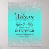 Chique zilveren glitter blauwgroen Bat Mitzvah wel Poster (Voorkant)