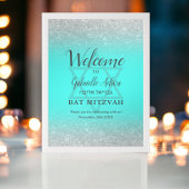 Chique zilveren glitter blauwgroen Bat Mitzvah wel Poster