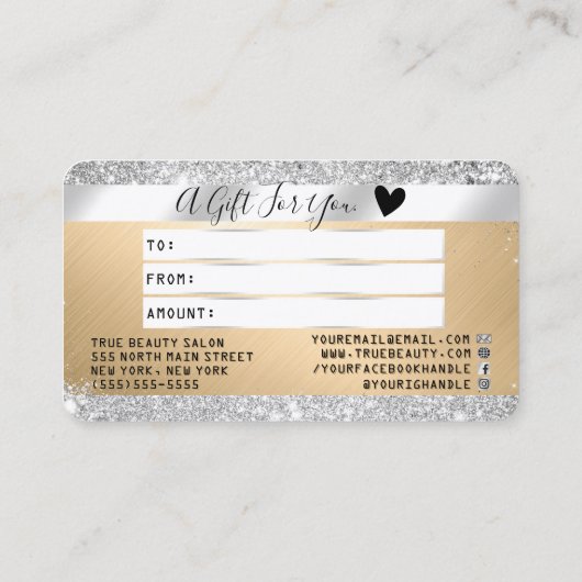 Chique zilveren glitter goud metalen credit gesche visitekaartje (Achterkant)