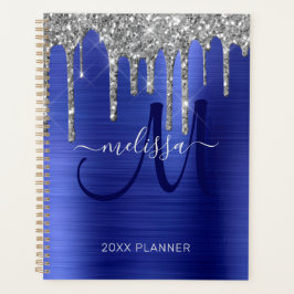 Chique zilveren glitter kobalt blauw geborsteld me planner