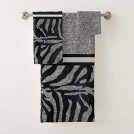 Chique Zilveren Glitter met Zwarte Zebra / Chic Bad Handdoek