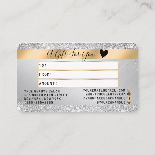 Chique zilveren glitter metallic goud credit gift visitekaartje (Achterkant)