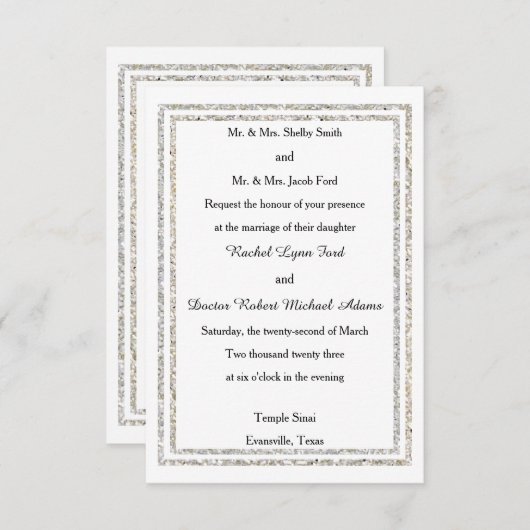 Chique zilveren glitter trim -3x5 bruiloft uitnodi kaart (Voorkant / Achterkant)