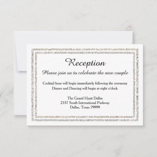 Chique zilveren glitter trim-ontvangst uitnodiging (Voorkant)