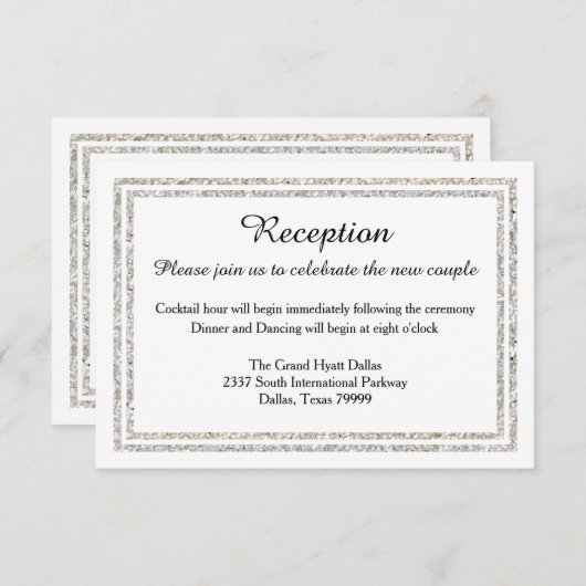 Chique zilveren glitter trim-ontvangst uitnodiging (Voorkant / Achterkant)
