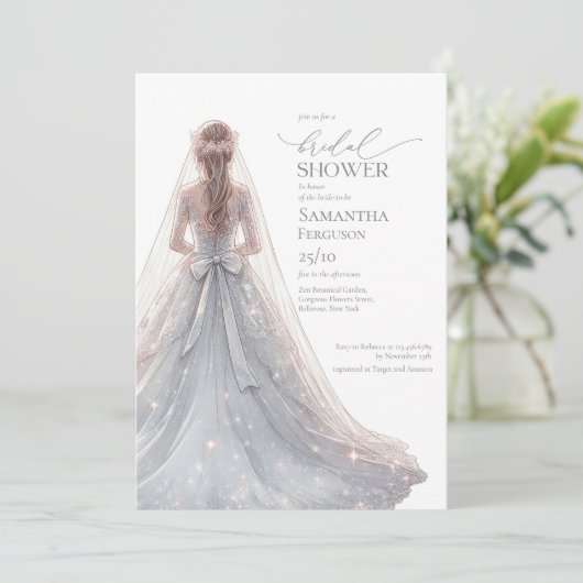 Chique zilveren glitter trouwjurk fonkelt kaart (Staand voorkant)