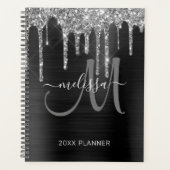 Chique zilveren glitter zwart geborsteld metaal 20 planner (Voorkant)