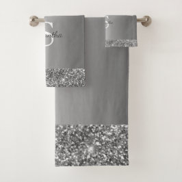 Chique Zilveren Glitterdruppels Glans Monogram Naa Bad Handdoek