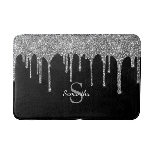 Chique Zilveren Glitterdruppels Glans Monogram Naa Badmat (Voorkant)