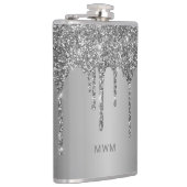 Chique Zilveren Glitterdruppels Glanzende Monogram Heupfles (Rechts)