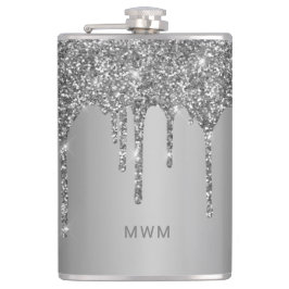 Chique Zilveren Glitterdruppels Glanzende Monogram Heupfles