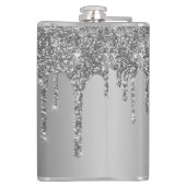 Chique Zilveren Glitterdruppels Glanzende Monogram Heupfles (Achterkant)