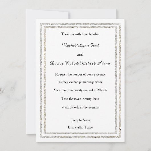 Chique zilveren glittertrim - 5x7bruiloft uitnodig kaart (Voorkant)