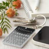 Chique zilveren harlekijn gepersonaliseerd sleutelhanger (Voorkant Rechts)