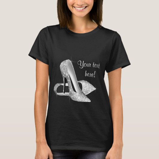 Chique Zilveren Hoge Hak Schoen T-shirt (Voorkant)