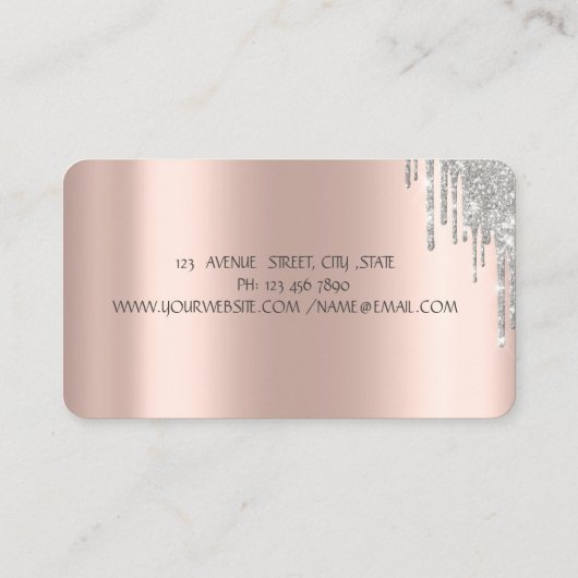Chique zilveren jurk glitter druppels Roos goud Visitekaartje (Achterkant)