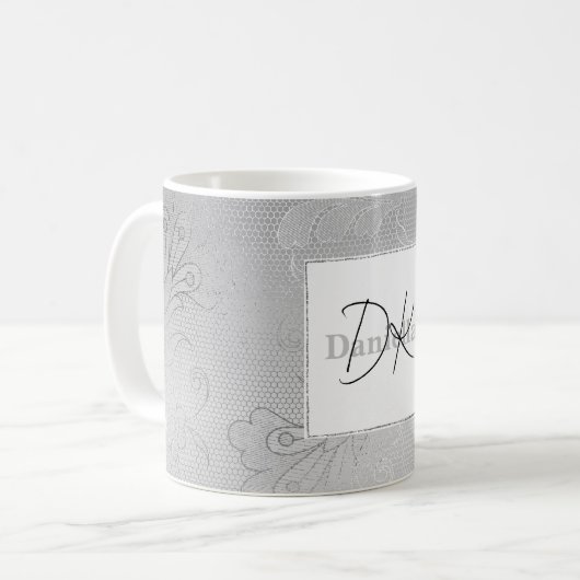 Chique zilveren kant koffiemok (Voorkant links)