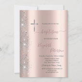 Chique zilveren kruis doop Roos gouden glitter sto Kaart (Voorkant)